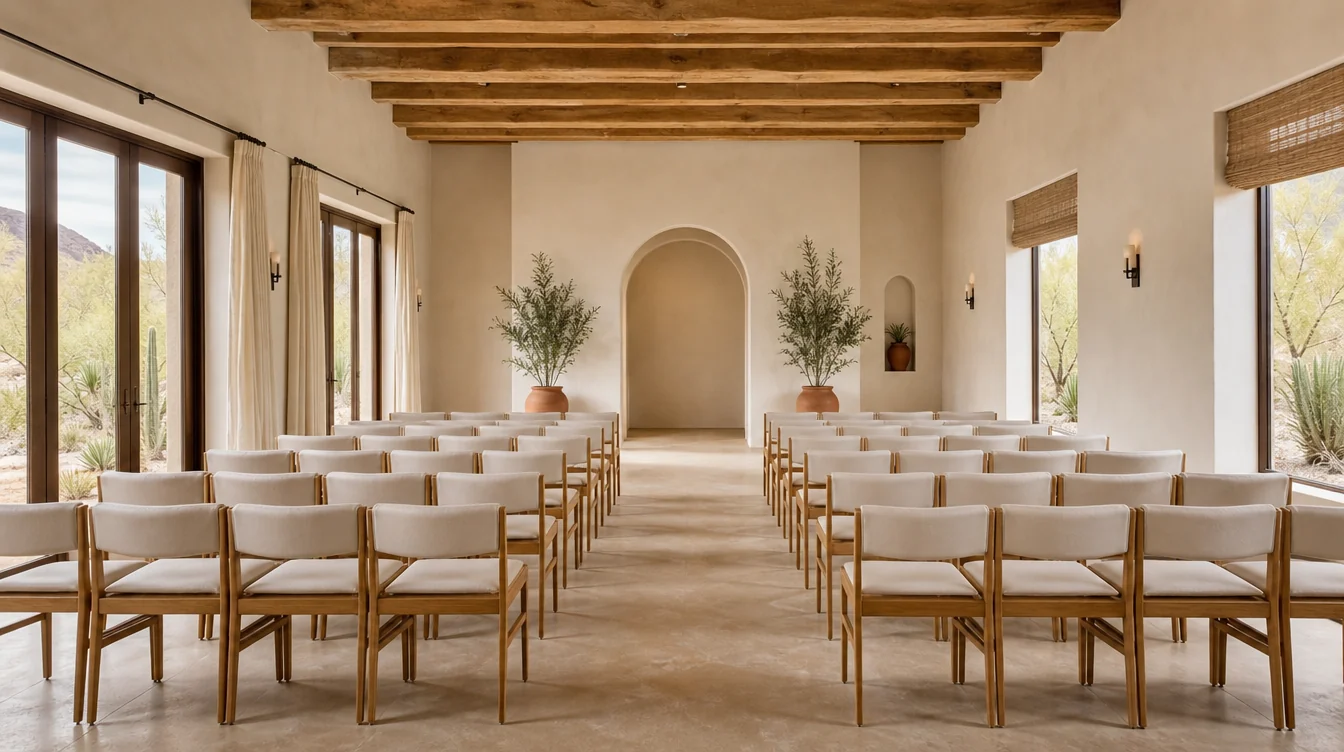 Individual ceremony chairs and an open aisle in an Arizona venue