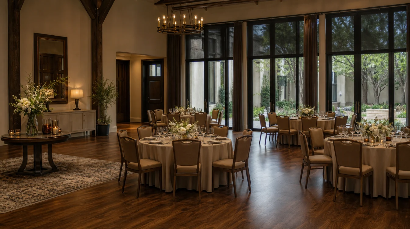 Reception tables and chairs in a Louisiana event venue