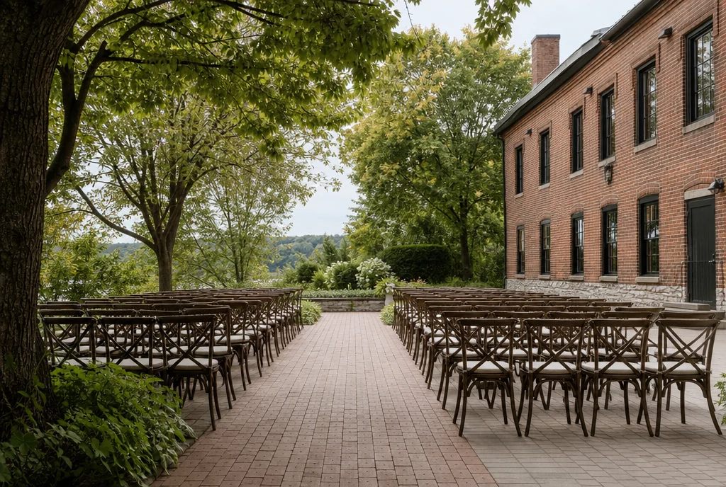 Ceremony chairs arranged with a clear aisle in a North Carolina venue setting.