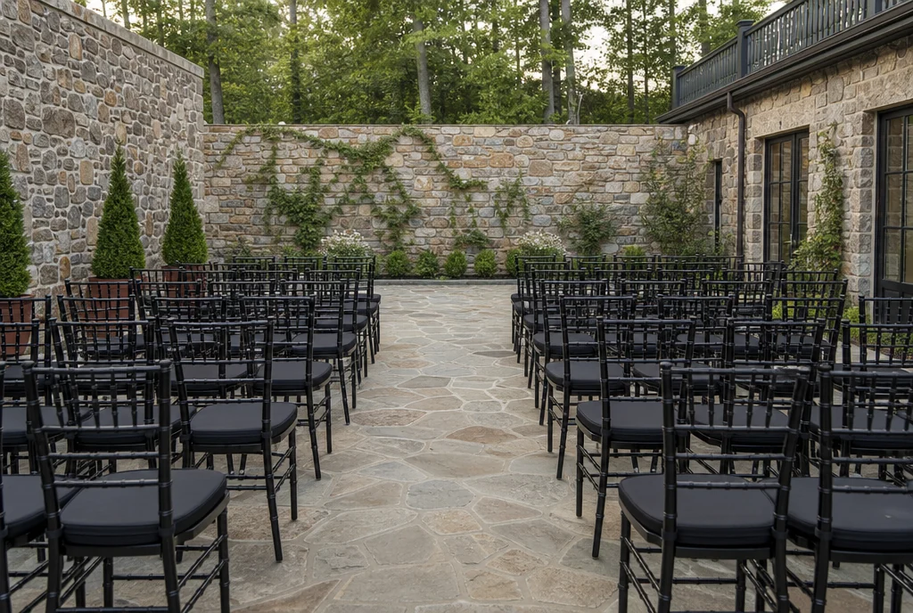 Ceremony chairs arranged with a clear aisle in a Pennsylvania venue setting.