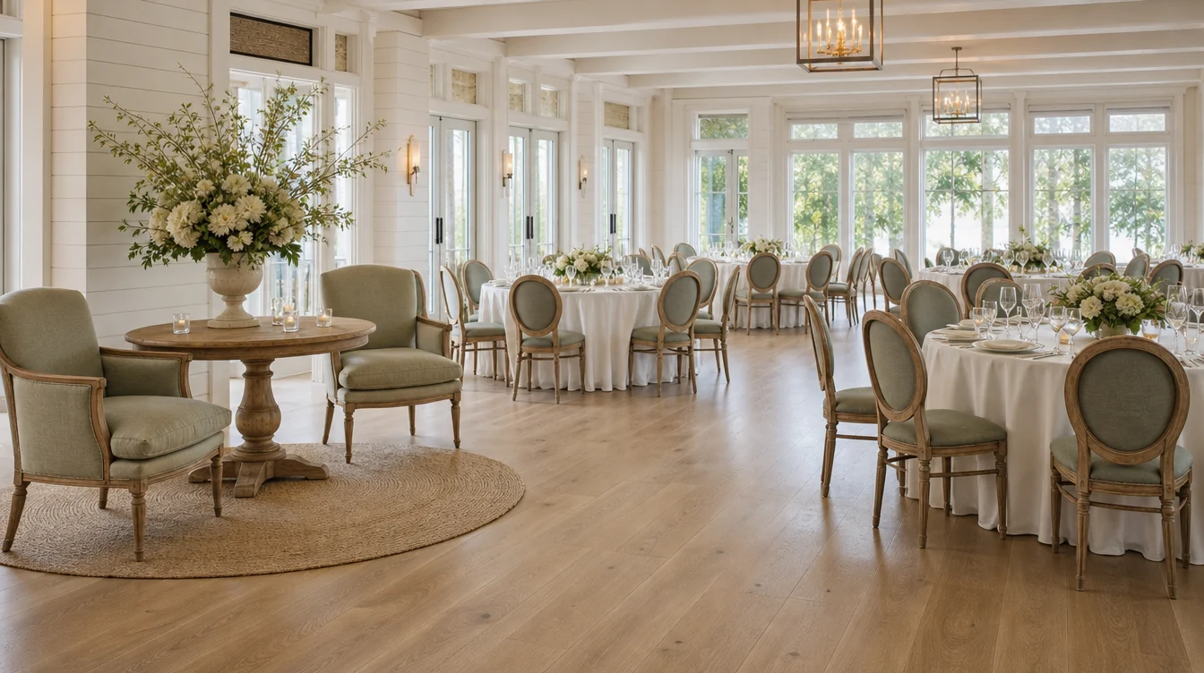Reception tables and chairs in a South Carolina event venue