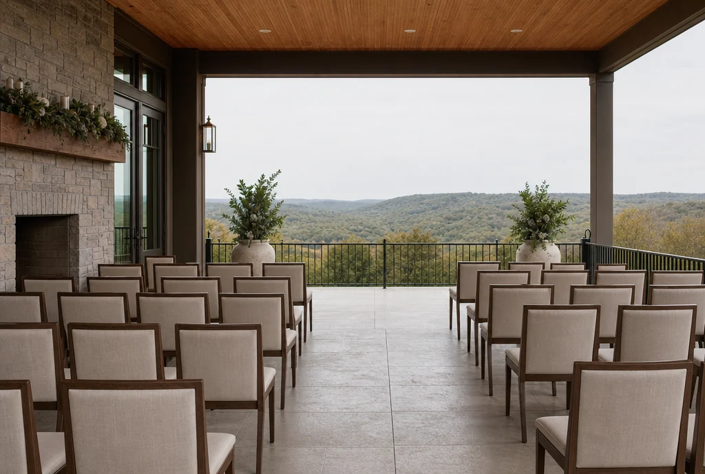 Ceremony chairs arranged with a clear aisle in a Tennessee venue setting.